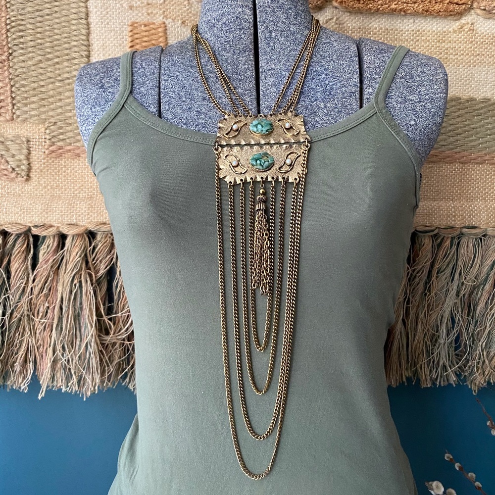 Vintage boho necklace with green aventurine stones